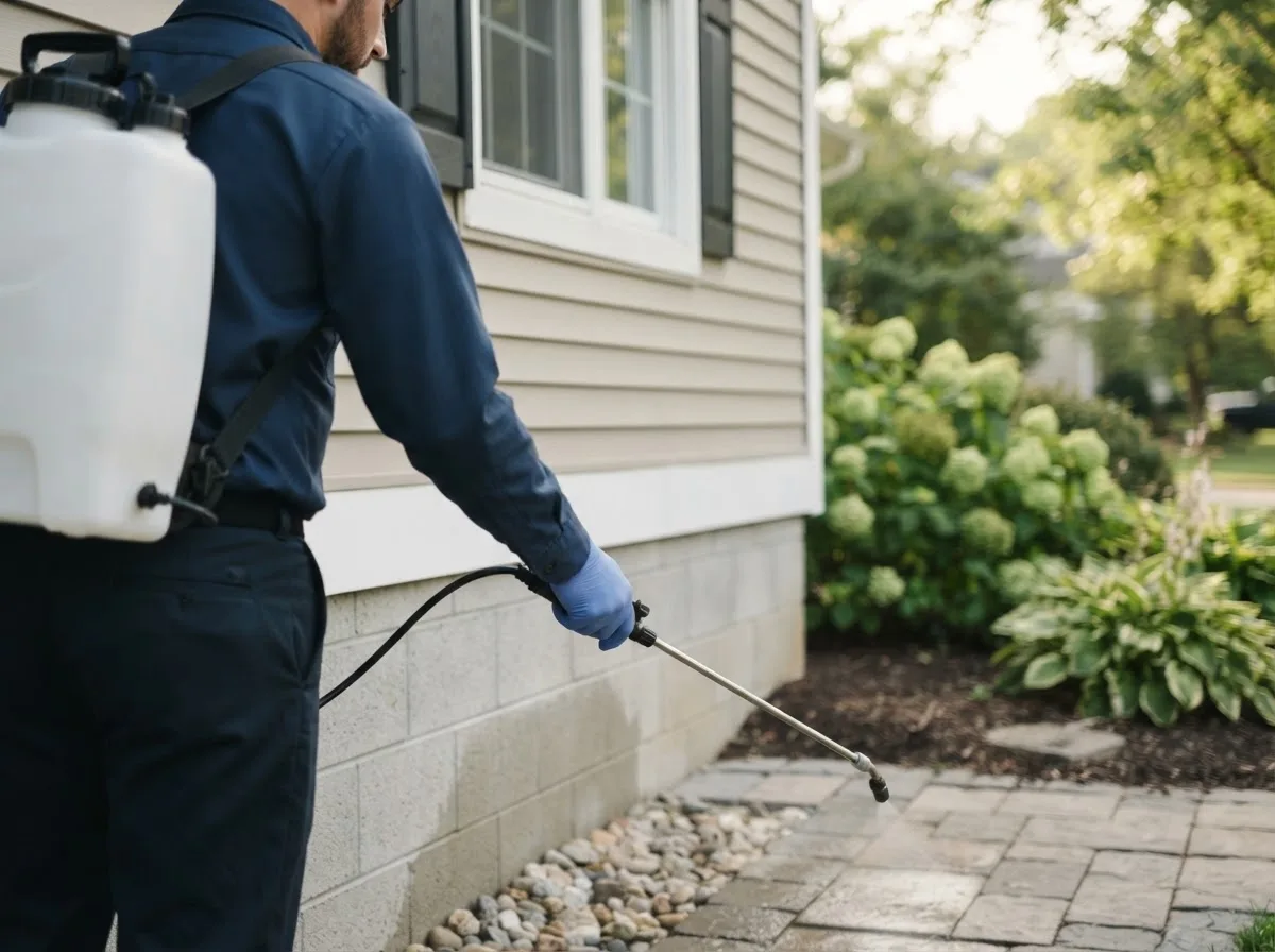 Pest control technician inspecting a home in Northfield, CT